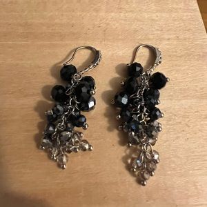 Beaded black and rhinestone dangly earrings